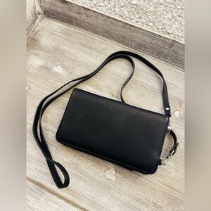 Burano black leather crossbody bag with silver hardware